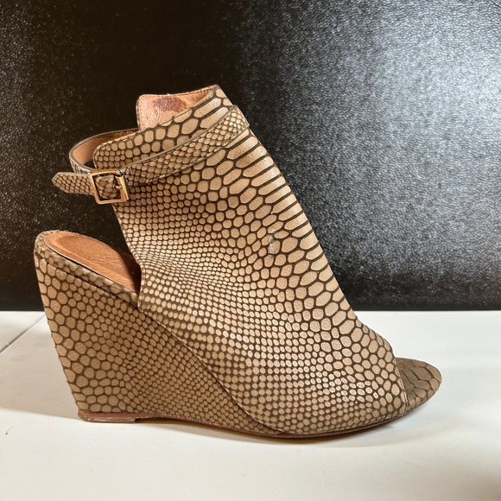Joie Wedge Sandal Booties‎ Open Toe Ankle Strap Snakeskin Womens 10 / 40 EU
